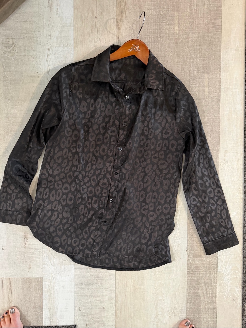 Black Leopard-Print Men's Button-Up Shirt